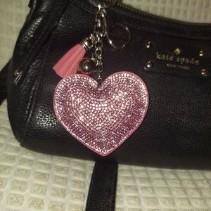 New Pinl Heart Rhinestone Keyring Purse Charm Beautiful